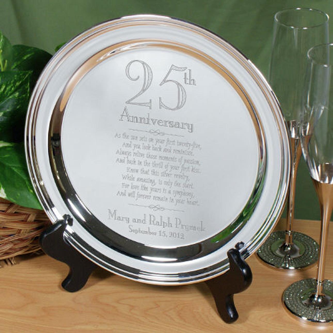 Engraved 25th Anniversary Glass Plate With Silver Beads, 25th Wedding  Anniversary Gifts for Couple, Silver 25th Anniversary Gift 