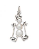 Sterling Silver Pearl Skiing Snowman Charm Pendant
