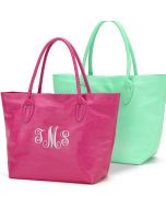 Monogrammed Colorful Leather Tote Bag - Pink or Mint