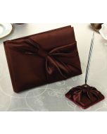 Chocolate Brown Satin Wedding Guest Book and Pen Set