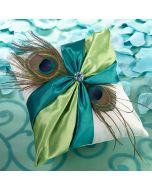 Turquoise and Green Peacock Feathers Ring Bearer Pillow