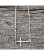 Sterling Silver CZ Side Cross Necklace