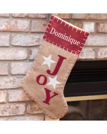 Personalized Joy Burlap Rustic Christmas Stocking