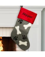 Grey and Red Personalized Dog Christmas Stocking