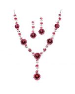 Bright Pink Crystal Flowers Necklace and Earrings Jewelry Set