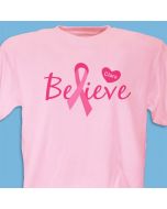 Believe Pink Ribbon Breast Cancer Awareness Personalized T-shirt