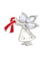 Red Awareness Ribbon Angel Pin Brooch