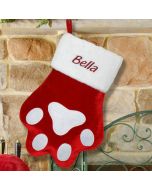 Personalized Red Paw Print Christmas Stocking for Dog or Cat