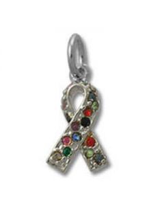 Autism Awareness Ribbon Swarovski Crystal Sterling Silver Charm