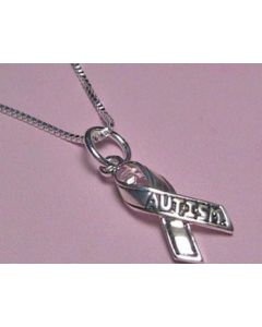 Autism Awareness Ribbon Sterling Silver Necklace