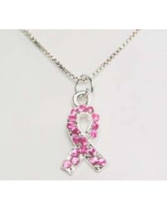 Breast Cancer Awareness Pink Swarovski Crystals Ribbon Necklace