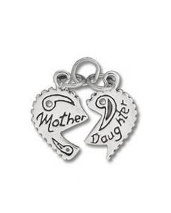 Mother Daughter 2-Piece Heart Sterling Silver Charm