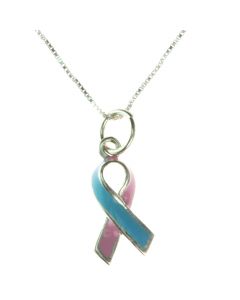 Enamel Blue and Pink Awareness Ribbon Necklace