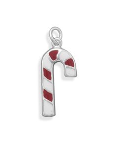Candy Cane Enamel Sterling Silver Charm