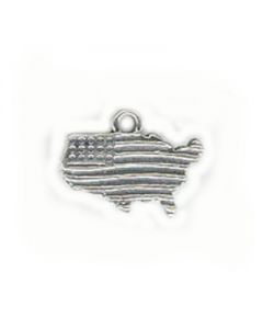 Sterling Silver USA Shape American Flag Charm