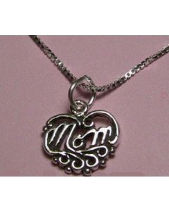 Sterling Silver Mom Heart Necklace