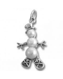 Snowman with Snow Shoes Pearl Sterling Silver Charm