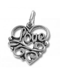 Heart with Love Filigree Sterling Silver Charm
