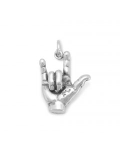 Sterling Silver 3D I Love You Sign Language Charm