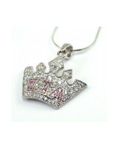Zeta Tau Alpha Pink and Clear CZ Crown Pendant for Necklace