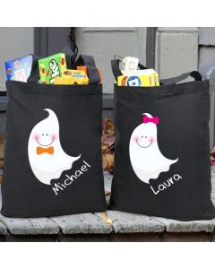 Personalized Ghost Black Trick or Treat Tote Bag