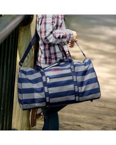 Boys Navy Blue and Grey Striped Duffel Bag