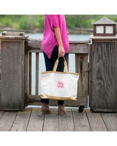 Personalized Ivory and Gold Tote Bag