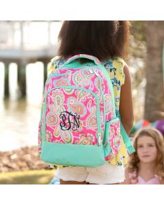 Girls Monogrammed Pink Paisley Backpack