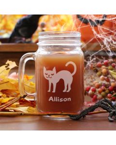 Personalized Halloween Cat Mason Jar Glass