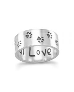 Sterling Silver Paw Print Band Ring