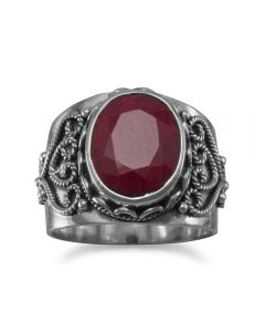 Ornate Sterling Silver Oval Ruby Ring