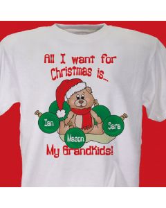 Personalized All I Want for Christmas T-Shirt with Kids or Grandkids Names