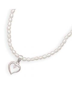 Girls CZ Heart Pearl Necklace