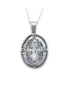 Sterling Silver Roman Glass Cross Necklace