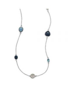 Sterling Silver Blue Multi-stone Long Necklace