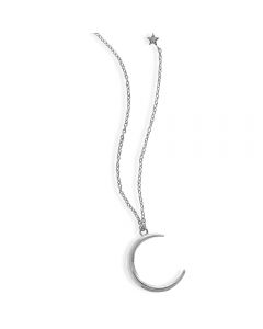 Sterling Silver Crescent Moon with Stars Long Necklace
