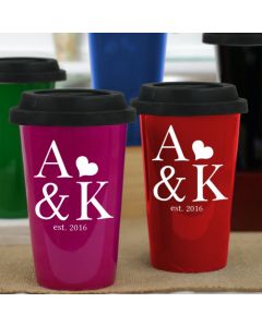 Personalized Couples Heart Latte Coffee Travel Mug