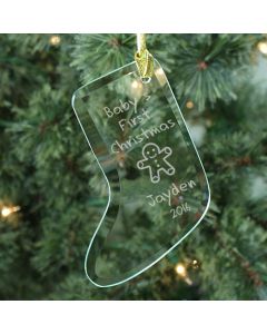 Baby's 1st Christmas Personalized Glass Stocking Shaped Christmas Tree Ornament