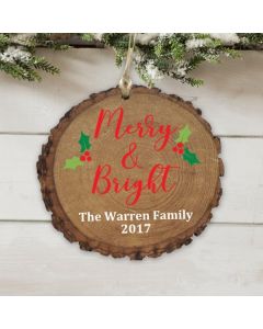 Merry and Bright Personalized Natural Wood Christmas Tree Ornament