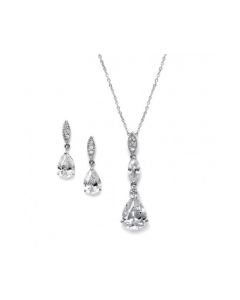 Pave and Pear CZ Necklace and Earrings Jewelry Set