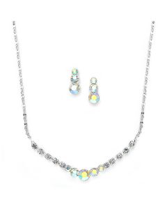 Graduated AB Crystal Necklace and Earrings Jewelry Set