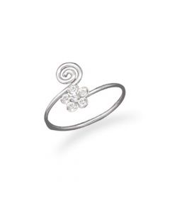 Sterling Silver Clear Crystal Flower Toe Ring
