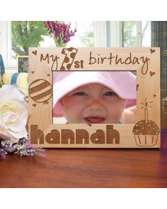 Baby Girl's 1st Birthday Personalized Wood Picture Frame