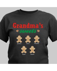Grandma’s Sweets Gingerbread Christmas Personalized T-Shirt with Grandkids Names