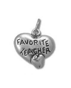 Sterling Silver Favorite Teacher Heart  Apple Charm