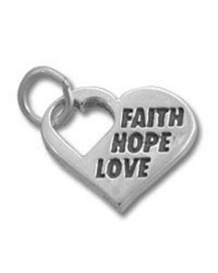Faith Hope and Love Sterling Silver Heart Charm
