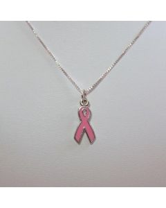 Breast Cancer Awareness Pink Ribbon Enamel Charm Necklace