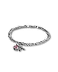 Breast Cancer Crystal Drop Sterling Silver Charm Bracelet
