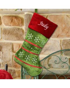 Personalized Snowflake Red and Green Christmas Stocking