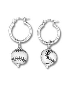 Softball Bead Hoop Sterling Silver Earrings